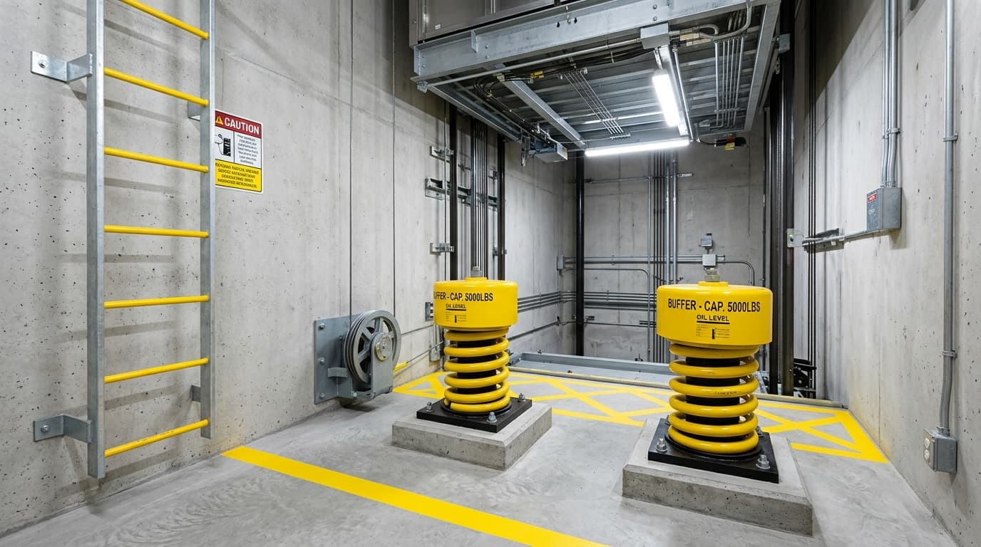 Liftput stootbuffers en leidingen